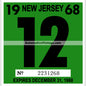 Vintage 1968 New Jersey Windshield Inspection Sticker 12 - December