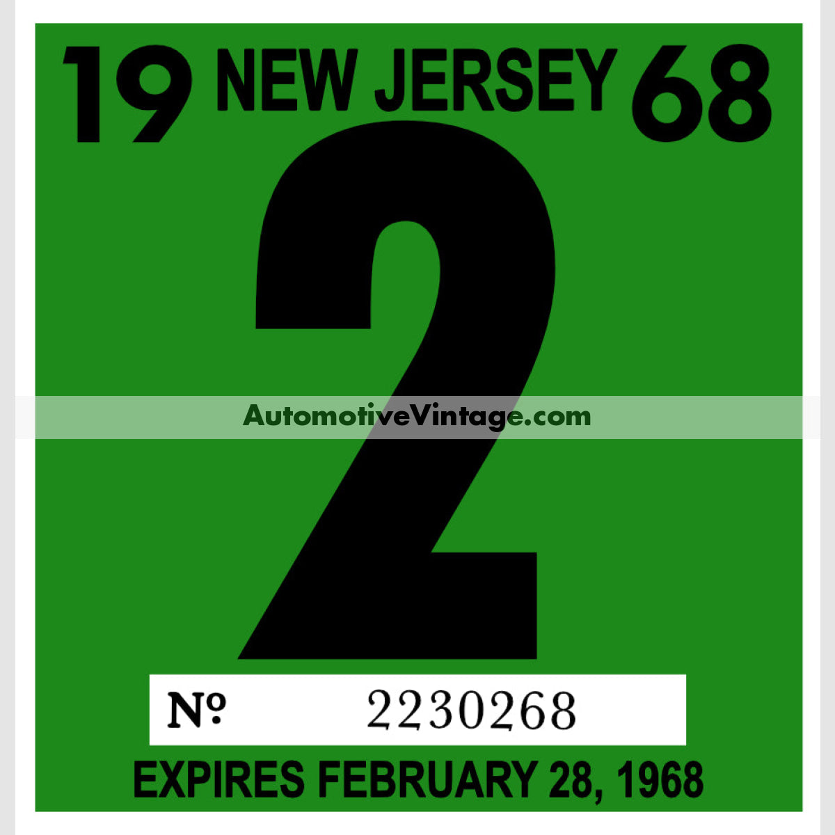 Vintage 1968 New Jersey Windshield Inspection Sticker 2 - February