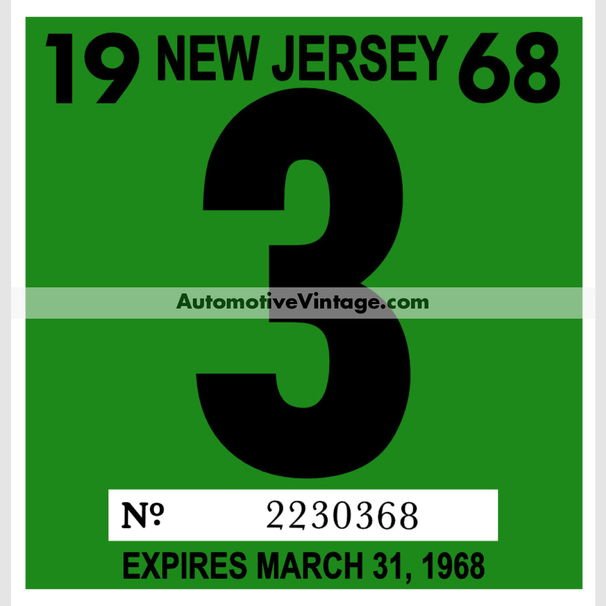 Vintage 1968 New Jersey Windshield Inspection Sticker 3 - March