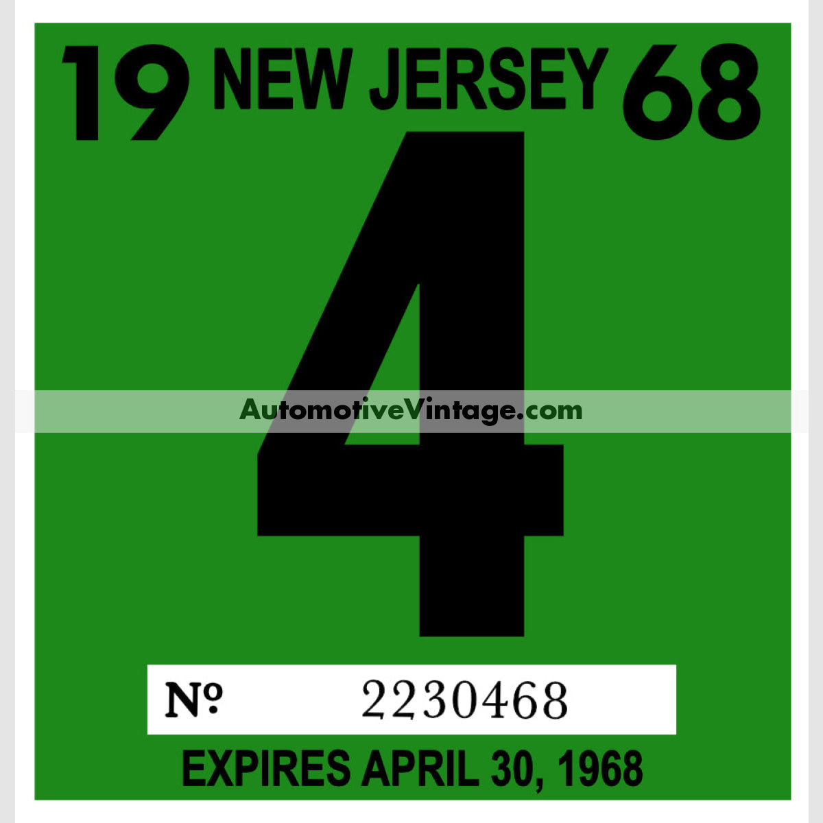 Vintage 1968 New Jersey Windshield Inspection Sticker 4 - April