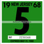 Vintage 1968 New Jersey Windshield Inspection Sticker 5 - May