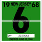 Vintage 1968 New Jersey Windshield Inspection Sticker 6 - June
