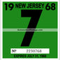 Vintage 1968 New Jersey Windshield Inspection Sticker 7 - July