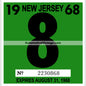 Vintage 1968 New Jersey Windshield Inspection Sticker 8 - August