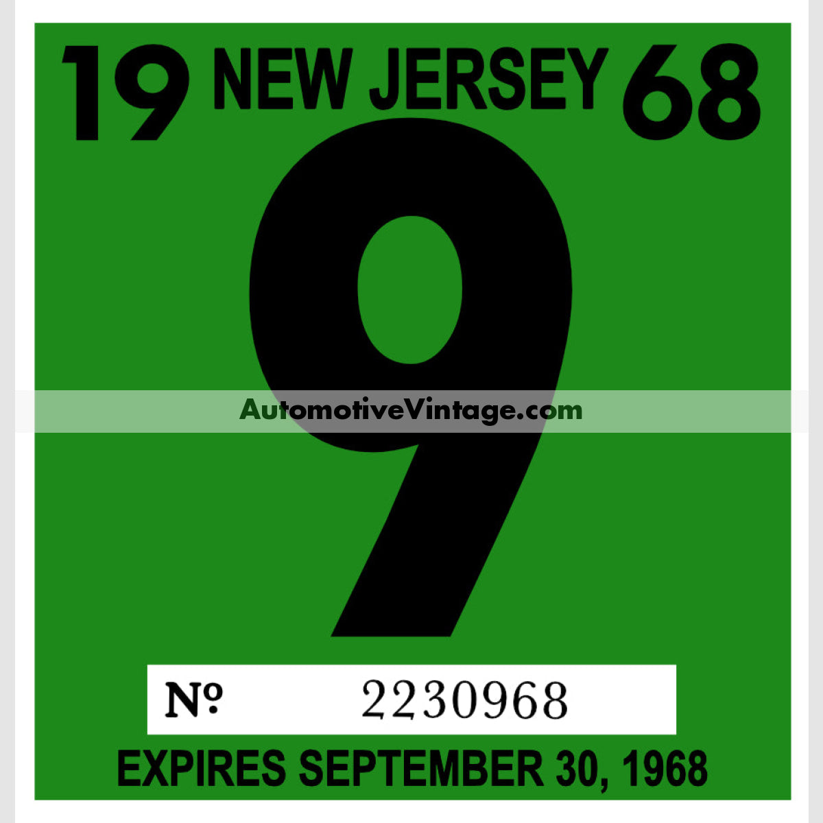 Vintage 1968 New Jersey Windshield Inspection Sticker 9 -September