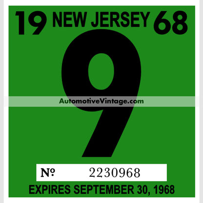 Vintage 1968 New Jersey Windshield Inspection Sticker 9 -September