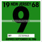Vintage 1968 New Jersey Windshield Inspection Sticker 9 -September