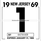 Vintage 1969 New Jersey Windshield Inspection Sticker 1 - January