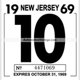 Vintage 1969 New Jersey Windshield Inspection Sticker 10 - October