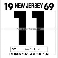 Vintage 1969 New Jersey Windshield Inspection Sticker 11 - November