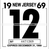 Vintage 1969 New Jersey Windshield Inspection Sticker 12 - December