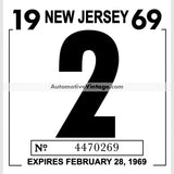 Vintage 1969 New Jersey Windshield Inspection Sticker 2 - February