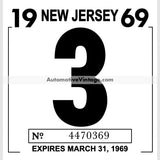 Vintage 1969 New Jersey Windshield Inspection Sticker 3 - March