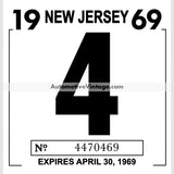 Vintage 1969 New Jersey Windshield Inspection Sticker 4 - April