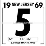 Vintage 1969 New Jersey Windshield Inspection Sticker 5 - May