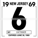 Vintage 1969 New Jersey Windshield Inspection Sticker 6 - June