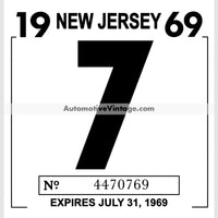 Vintage 1969 New Jersey Windshield Inspection Sticker 7 - July