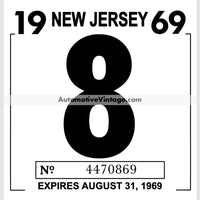 Vintage 1969 New Jersey Windshield Inspection Sticker 8 - August