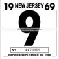Vintage 1969 New Jersey Windshield Inspection Sticker 9 -September