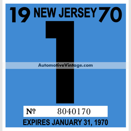 Vintage 1970 New Jersey Windshield Inspection Sticker 1 - January