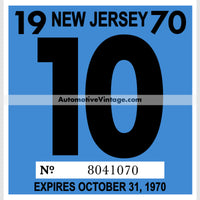 Vintage 1970 New Jersey Windshield Inspection Sticker 10 - October