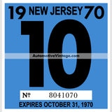 Vintage 1970 New Jersey Windshield Inspection Sticker 10 - October