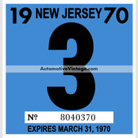 Vintage 1970 New Jersey Windshield Inspection Sticker 3 - March