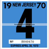 Vintage 1970 New Jersey Windshield Inspection Sticker 4 - April