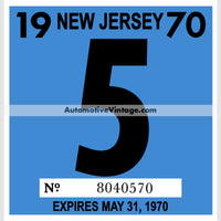 Vintage 1970 New Jersey Windshield Inspection Sticker 5 - May