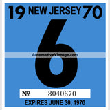 Vintage 1970 New Jersey Windshield Inspection Sticker 6 - June