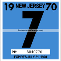 Vintage 1970 New Jersey Windshield Inspection Sticker 7 - July