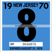 Vintage 1970 New Jersey Windshield Inspection Sticker 8 - August