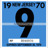 Vintage 1970 New Jersey Windshield Inspection Sticker 9 -September