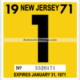 Vintage 1971 New Jersey Windshield Inspection Sticker 1 - January