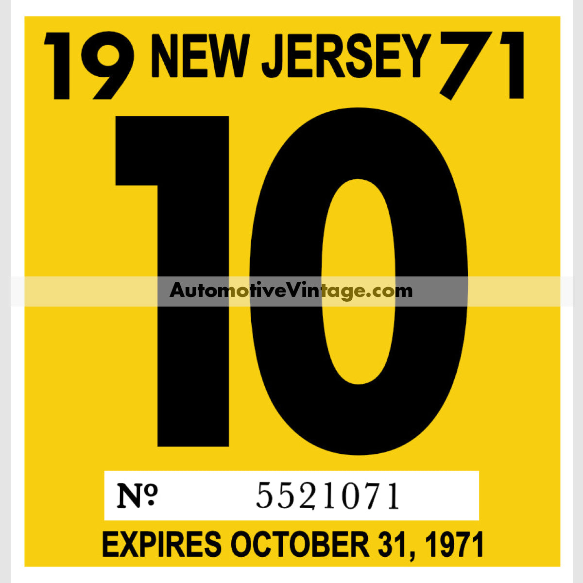 Vintage 1971 New Jersey Windshield Inspection Sticker 10 - October