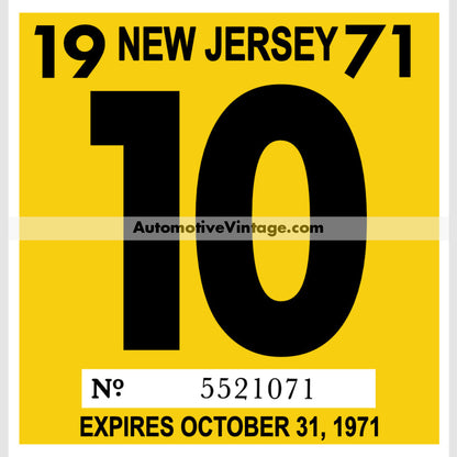 Vintage 1971 New Jersey Windshield Inspection Sticker 10 - October