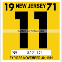 Vintage 1971 New Jersey Windshield Inspection Sticker 11 - November