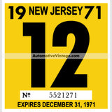 Vintage 1971 New Jersey Windshield Inspection Sticker 12 - December