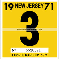 Vintage 1971 New Jersey Windshield Inspection Sticker 3 - March