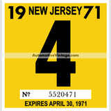 Vintage 1971 New Jersey Windshield Inspection Sticker 4 - April