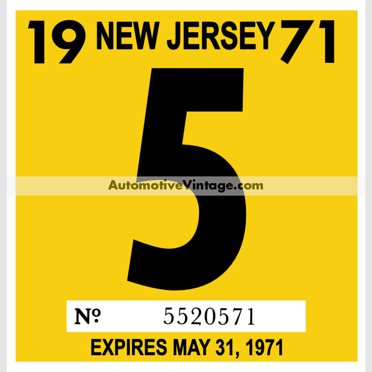 Vintage 1971 New Jersey Windshield Inspection Sticker 5 - May
