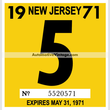 Vintage 1971 New Jersey Windshield Inspection Sticker 5 - May