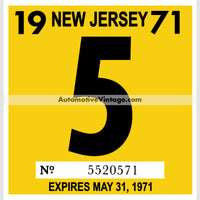 Vintage 1971 New Jersey Windshield Inspection Sticker 5 - May