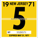 Vintage 1971 New Jersey Windshield Inspection Sticker 5 - May