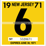 Vintage 1971 New Jersey Windshield Inspection Sticker 6 - June