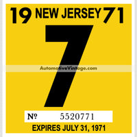 Vintage 1971 New Jersey Windshield Inspection Sticker 7 - July