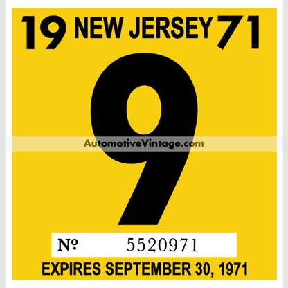 Vintage 1971 New Jersey Windshield Inspection Sticker 9 -September