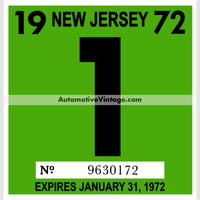 Vintage 1972 New Jersey Windshield Inspection Sticker 1 - January