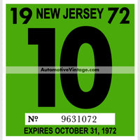 Vintage 1972 New Jersey Windshield Inspection Sticker 10 - October