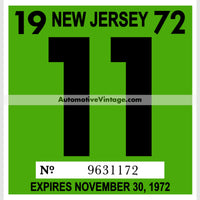 Vintage 1972 New Jersey Windshield Inspection Sticker 11 - November